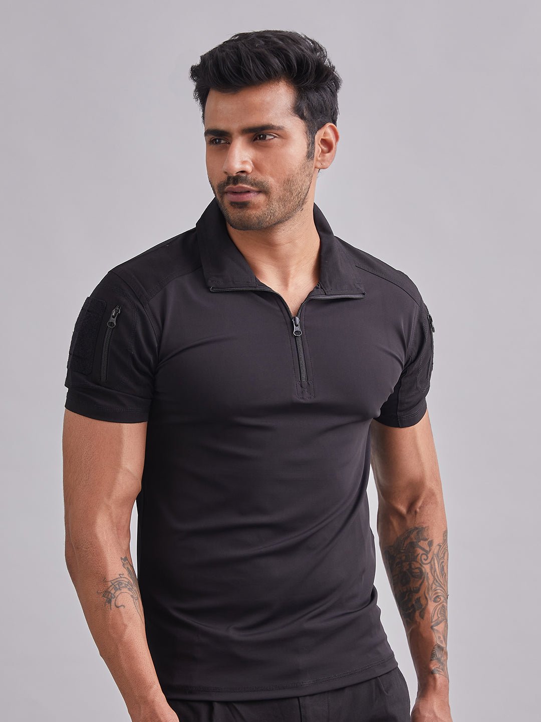 Black Patch Half Sleeves Tactical T-Shirt - MountMiller